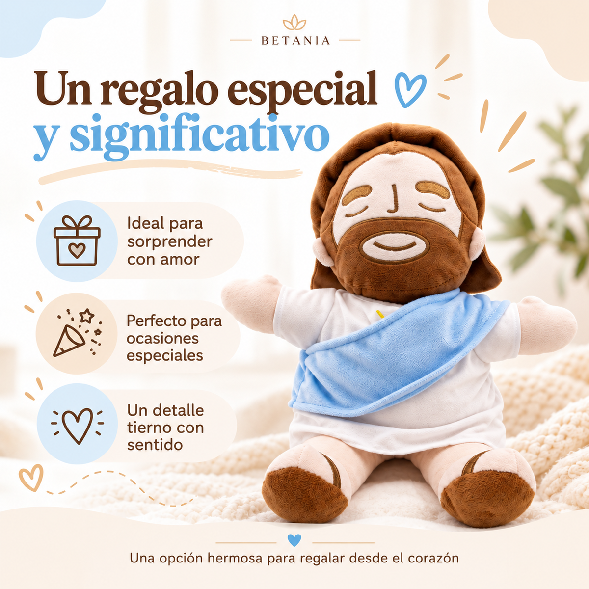 Peluche de Jesús que respira y te da calma